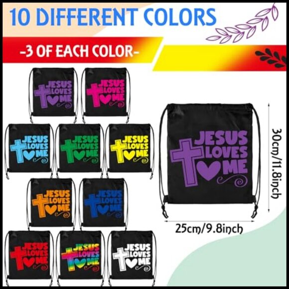 Religious Drawstring Backpack Bulk Set Christian Gift Bags Bible Verse Cross main image 4